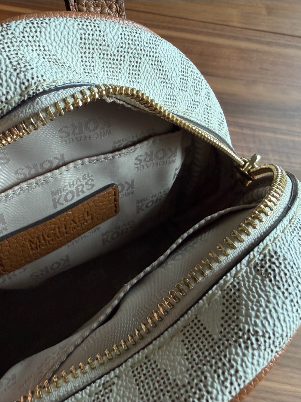 Michael Kors Cream & Tan Logo Mini Backpack with Gold Studs - Picture 4 of 5